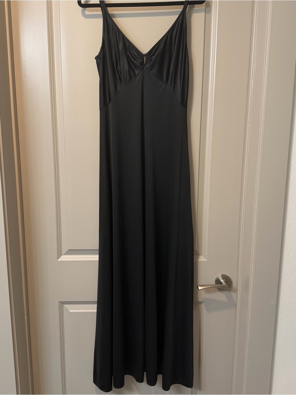 Vintage 60s 70s Cattani of California Black Slip Maxi Dress Size L Style 910